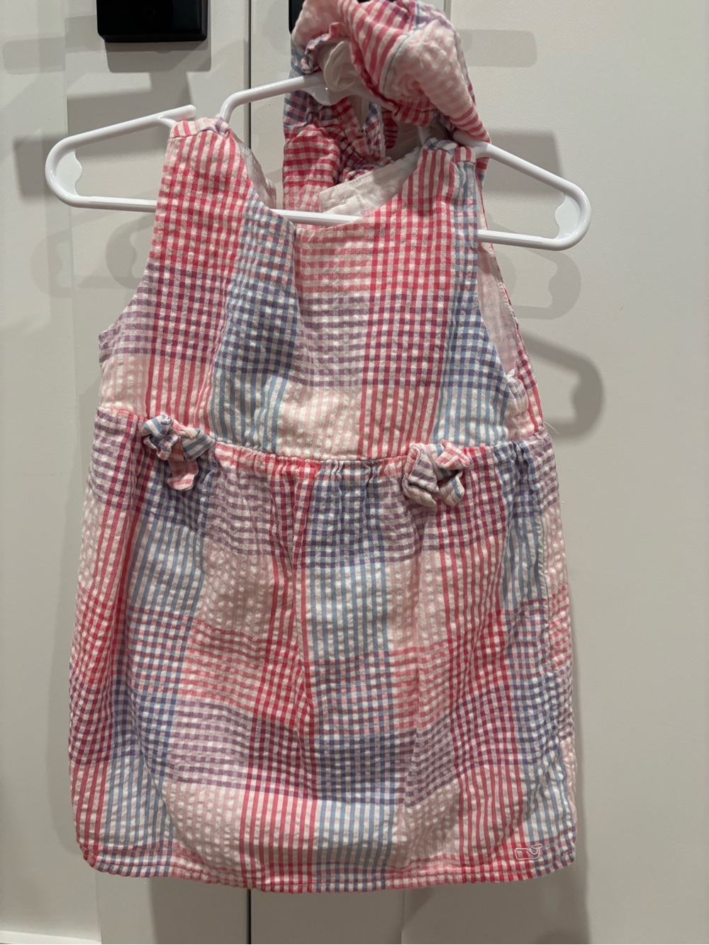 Vineyard Vines Pink & Blue Gingham Halter Dress with Headband